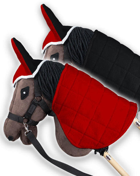 Skikkja & eyrnaskjól fyrir Hobby Hesta - rautt & svart - hægt að snúa við